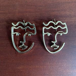 Modern Earrings Art Deco Face Gold